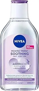 NIVEA Soothing Micellar Water 400ml | Makeup Remover For Sensitive Skin | With Amino Acid to Hydrate & Repair Skin | Removes Waterproof Makeup | Gently Cleanses | For Eyes, Face & Lips