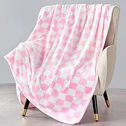 Edenleaf Pink Checkered Blanket, Ultra Soft Fleece Throw Blanket for Couch, Bed, and Travel, Luxury Checkered Throw Blankets for All Seasons (50"x60")