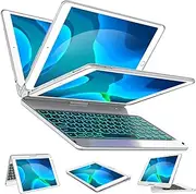 Keyboard Case for 8th Generation (2020 10.2 inch), 7th Generation, Air 3, Pro 10.5 Compatible - 7 Color Backlit - 360 Rotatable/7 Modes - Slim Wireless Keyboard with Folio Hard Back Cover, Silver