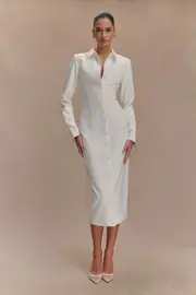 Dorian Fitted Shirt Midi Dress - White