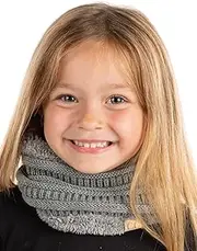 [Funky Junque] Winter Fleece Lined Neck Warmer Tube Scarf Double-Layered Cold Weather Face Cover Gaiter Kids Boys Girls Toddler, Heather Grey, One Size