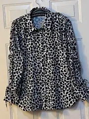 NWT River Island Sz 12 Blouse Button Up Ruffle Long Sleeve White/Black Pebbles