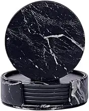 AIMALL 6X Coasters with Holder Marble Texture Round Cup Mat Pad Set for Drinks
