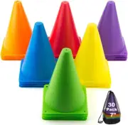 30 Pack 7 Inch Plastic Traffic Cones, Sport Training Agility Field Marker Cone f