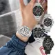 RHYTHM 麗聲 高級時尚三針三眼多色堆疊日期顯示不鏽鋼手錶-S1408S