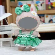 Labubu Baby Clothes 17cm Labubu Cloth Clothes Heartbeat Macaron Vinyl Face Doll Baby Clothes Replacement——style:Two piece rural dress set (green grid)
