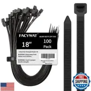 Black Zip Ties Heavy Duty Outdoor (100 Pack), Self-Locking Zip Ties Long 18 I