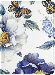 [Amooorous] Art Peonies Flower White and Purple Leather decorative Passport Card Holder Cover Combo Vaccine Case Protector Cover Document Organizer Holder Accessories Waterproof, art peonies flower white and
