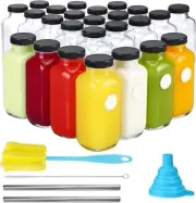 24pcs Borosilicate Glass Juice Bottles with Lids - Eco-Friendly Storage Solution