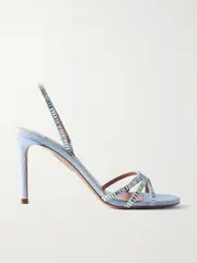 [Aquazzura] Aquazzura - Memoire Crystal-embellished Grosgrain Sandals - Light blue - IT37 IT 37 Blue