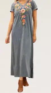NWT Caite Anthropologie Embroidered 100% Cotton Amalia Washed Blue Dress S