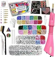 Bedazzler Kit with Rhinestones, Hotfix Applicator, DIY Hot Fix Rhinestone Setter, Hot Fixed Wand Tool Kit, 4380 Pcs, Crystal AB, Clear, 14 Colors, Tweezers, Gem Picker, Brush, Trays, Box