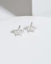 Silver Cubic Zirconia Crystal Flower Stud Earrings