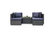 LONDON RATTAN 4 Seater Modular Outdoor Lounge Setting with Coffee Table, Ottomans, Grey
