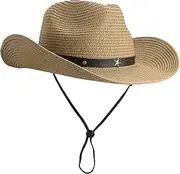 [KorhLeoh] Womens Straw Cowboy Hat, Summer-Beach-Panama Shapeable Floppy Sun-Hat Men & Women Wide Brim Fedora