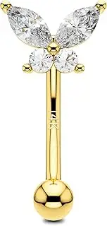 [OUFER] Gold Rook Piercing Jewelry 14K Solid Gold Butterfly Eyebrow Rings Rook Earrings 16G Daith Curved Barbell