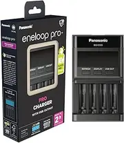 Panasonic eneloop Pro Charger with USB Output for 1-4 AA/AAA NI-MH Batteries, with USB Port, LCD Display, Refresher Function and 10 Safety Functions, Black