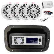 Pyle Marine Radio,Adapter,Spa Bezel,Antenna,Amp w/Kit, 4x 8'' 300W White Speaker