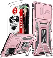 LeYi for Samsung Galaxy S20 FE Case: Galaxy S20 FE 5G Case with Slide Camera Cover + [2 Packs] Tempered Glass Screen Protector, Military-Grade Phone Case with Upgrade Kickstand for S20 FE, Rose Gold