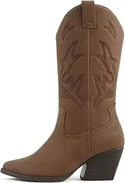 [Soda] Orville ~ Women Western Cowboy Stitched Pointe Toe Heel Ankle Mid Shaft Fashion Boots