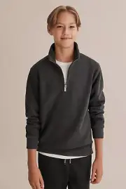 BNWTCountry Road Teen Fleece Half Zip Sweat Charcoal Teen 16 Also Fits Men XS