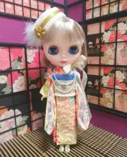 Yumejinya Kimono Shop Blythe Outfit Kyo Yuzen Pure Silk Lace Mini Hat Set