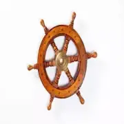 WOODEN WHEEL PIRATE VINTAGE ANTIQUE ANTIQUE BRASS SHIPS BOAT DECOR