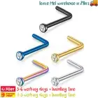 5PCs Surgical Steel Zirconia Nose Studs Ring L-Shape Ear Body Piercing Jewellery