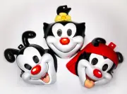 Vintage Animaniacs Wakko Yakko and Dot ADULT Halloween Mask Set Tiny Toons