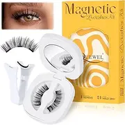 QUEWEL Magnetic Eyelashes Natural Look, 1 Pair Reusable Magnetic Lashes with Applicator, No Glue Needed Manga Eyelashes Magnetices Lashes Kit Easy to Wear and Remove(GD-CX-C)
