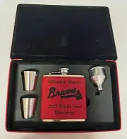 Atlanta Braves 2021 World Series Red Leathette 6 oz Flask Gift Set w display box