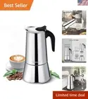 Fast Brewing Stovetop Espresso Maker - 600ml, 12 Cup Moka Pot in Stainless Steel