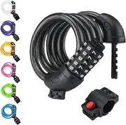 [NDakter] Bike Lock Cable, 4/5.6 Feet Bicycle Combination Locks 1/2 Inch, Security 5-Digit Resettable Combo Coiling Lock with Mounting Bracket, Heavy Duty Anti Theft for Kids, Adult Bikes (12mm)