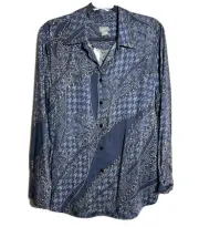 CHICOS Womens 3 XL Blue Sandwash Satin Button Up Shirt Modal Assorted Button NWT