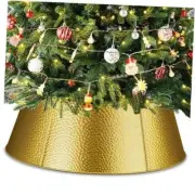28" Christmas Tree Collar with 20ft 40 LED String Lights Metal Golden