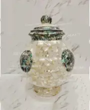 15" Marble Flower Vase matka Pot with mop paua shell Inlay stone Collectible Art