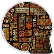 Aztec Native American Symbols Round Beach Towel