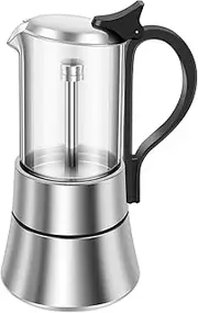 DJAPWPX Stovetop Coffee Makers, 120ML Induction Moka Pot, Clear Glass Top Stainless Steel Stovetop Espresso Maker, Portable Stovetop Espresso and Coffee Maker for Coffee Home