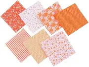 7Pcs Top Orange Cotton Craft Fabric Bundle Squares Patchwork, DIY Sewing Quilting Floral Dot Pattern, Craft and Hobby Fabric, 10 x 10 in