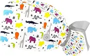 [WOSHJIUK] Working Hat 2 Pack Scrub Caps for Women,Giraffe Hippo Elephant Animals,Tie Back Cap Adjustable Scrub Hat