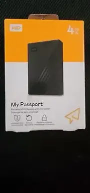 WD MY PASSPORT 4TB PORTABLE HDD - Backup with Encryption, Password Protection