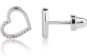 [Cherished Moments] Children's Sterling Silver or 14k Gold Plated Floating Heart Screw Back Earrings with Pink or Clear CZ's for Babies, Little Girls, Kids and Toddlers