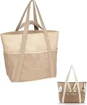 [Wzenclave] Beach Bag Large Waterproof Sandproof Foldable Tote for Women with Zipper Mesh Pockets for Pool Swim Travel Everyday Sand Proof Beach Tote Bag, Travel and Swimming Carrying Handbag