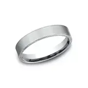 14K White Gold Cross Edge Cut Satin Center 4.5mm Men's Wedding Band CF714521714K