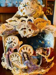 Blue Sky Heather Goldmic Christmas Collection Manger Nativity 3 Tea Light Holder
