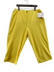 Bob Mackie Womans XL Knit Pull-On Capri Pants Solid Yellow Button Detail NEW
