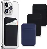 Fulgamo 3Pack Cell Phone Card Holder Pocket for Back of Phone,Stretchy Stick on Wallet Credit Card ID Case Pouch Sleeve Adhesive Sticker with Flap for iPhone Samsung Galaxy, 2Black,1Navy Blue, Pouch