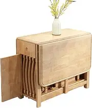Mobile Butterfly Folding Dining Tables, Drop Leaf Table with Drawer, Folding Dining Tables Can Store 4 Chairs, Space Saving Folding Tables and Chairs,Natural