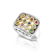 Twelve Tribes of Israel Silver & 9k Yellow Gold Hoshen Ring Biblical Jewelry