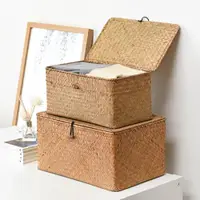 在飛比找ETMall東森購物網優惠-海草整理箱日式桌面竹筐編織籃
